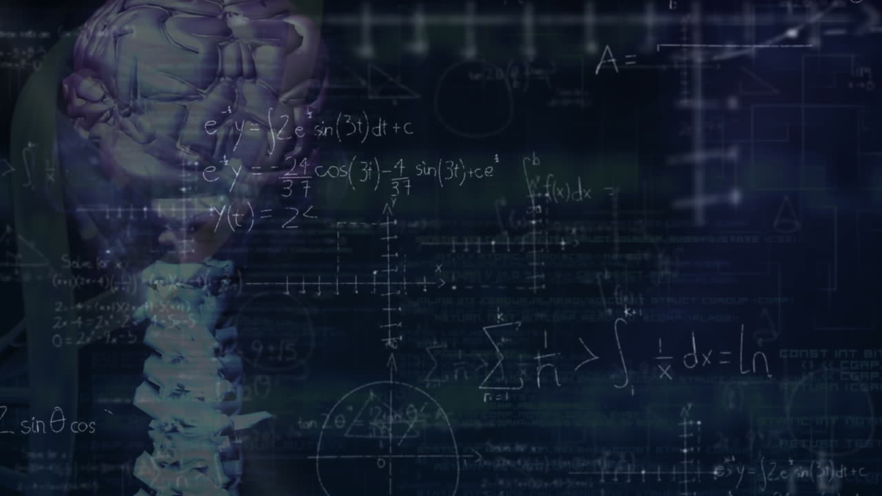 animación de ecuaciones matemáticas sobre la cadena de adn sobre un fondo negro