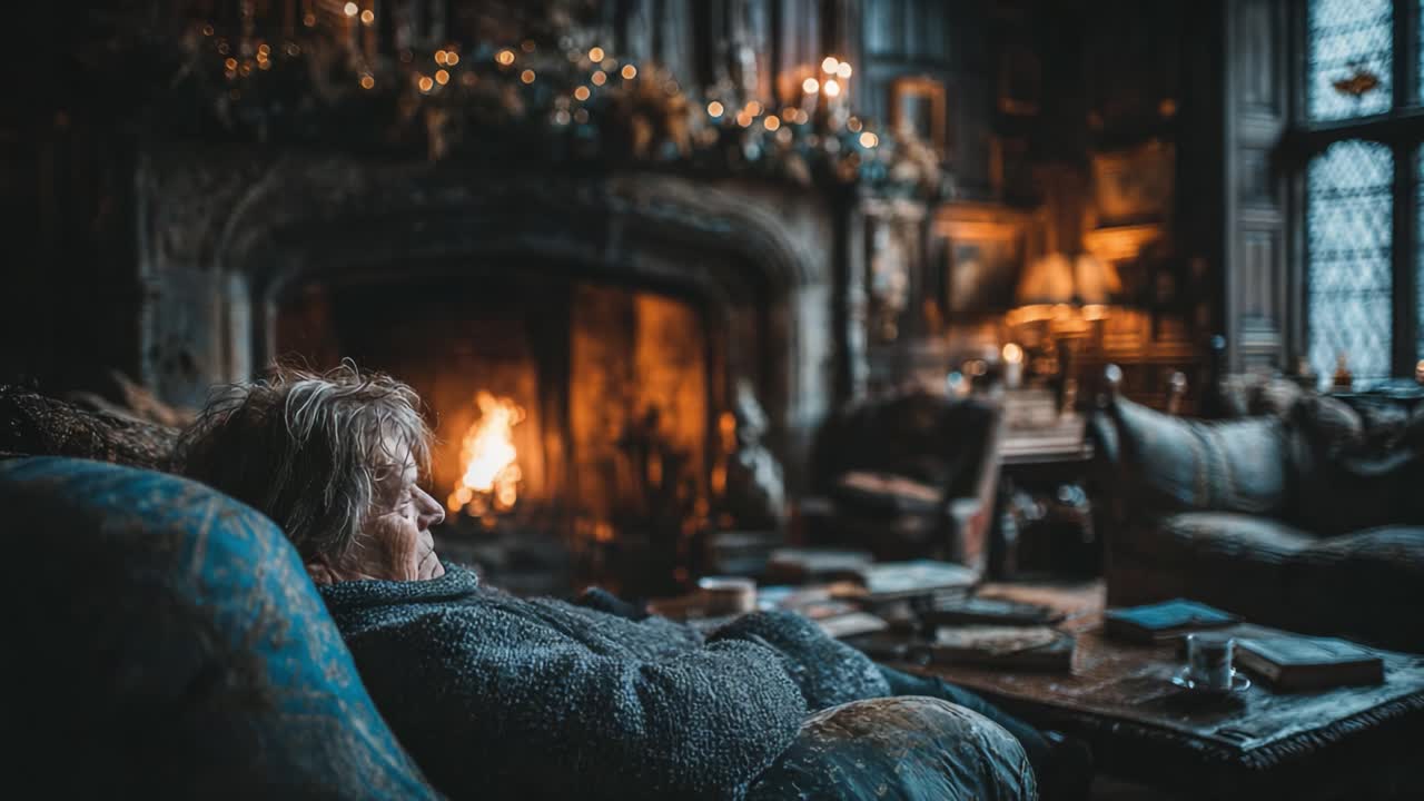 A Cozy Winter Evening by the Fireplace: A Serene Scene Capturing the Warmth of Home, Relaxation, and Tranquility in an Inviting Living Space