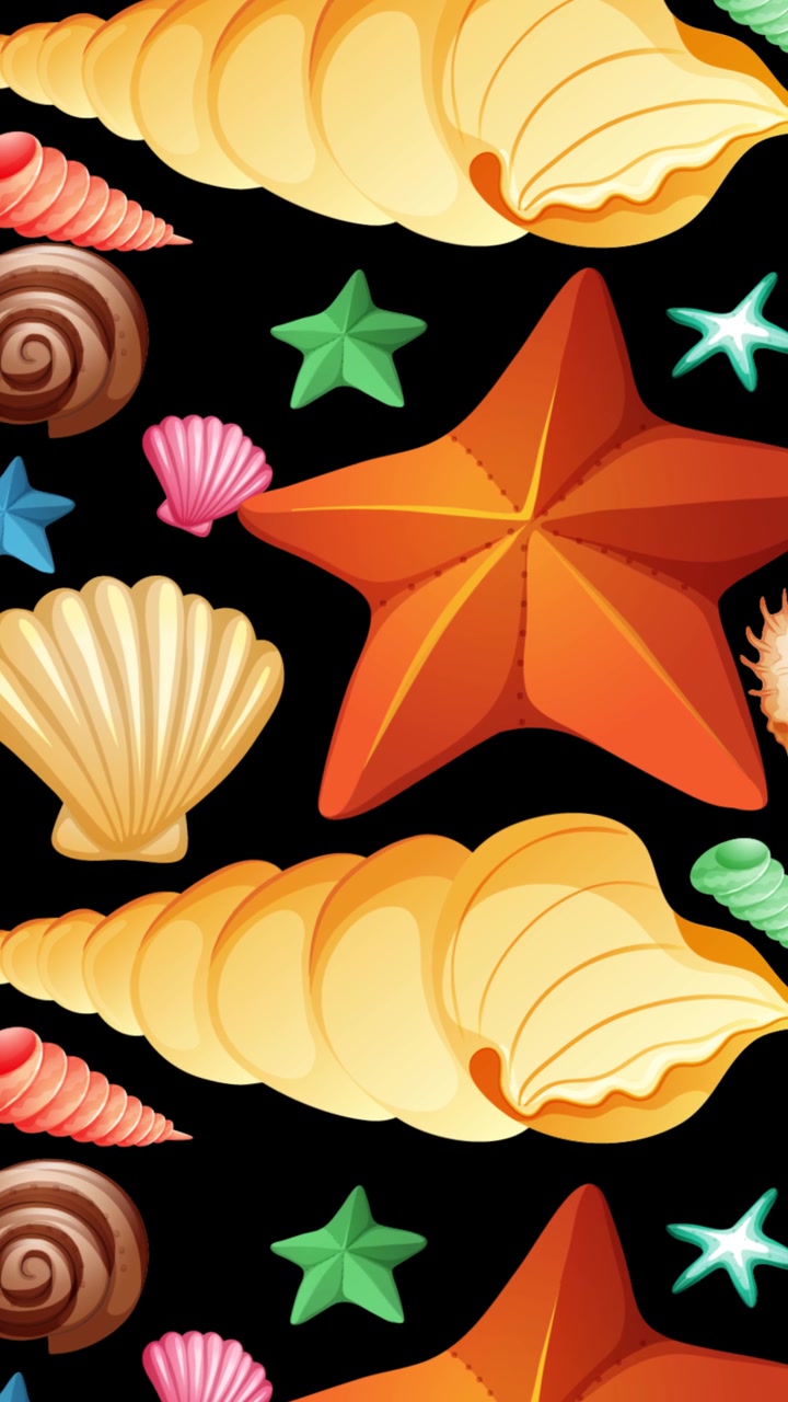 Vibrant sea shells and starfish animate with smooth color transitions, creating a lively and dynamic visual experience