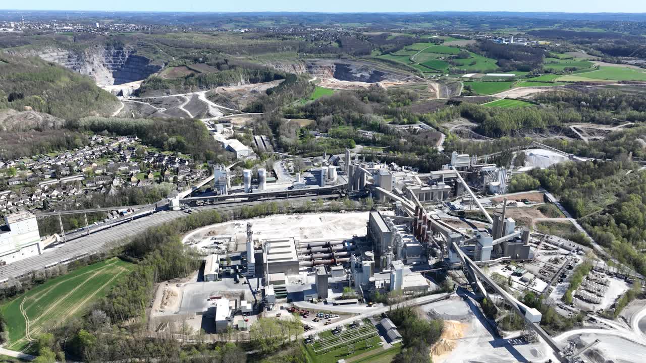 Open pit mining in Wulf rath, lime stone, raw material, digging excavating mining. Aerial drone view