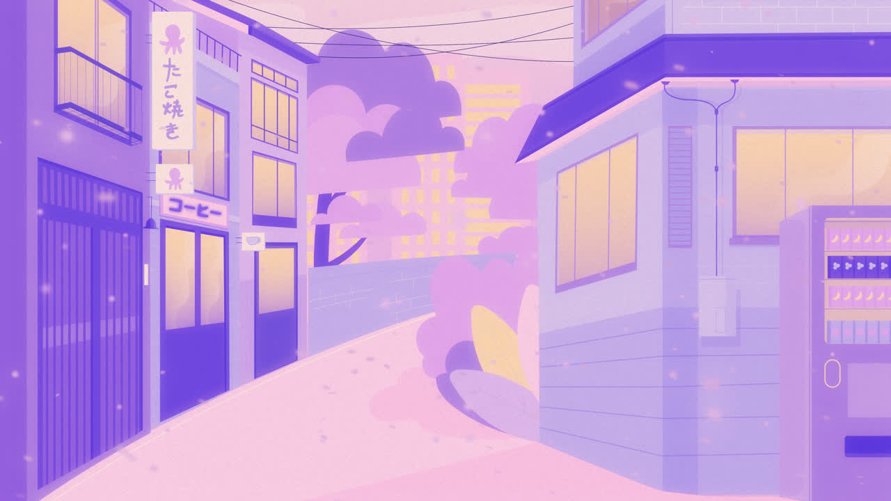 아시아 전통 거리의 모션 그래픽 파스텔 색상