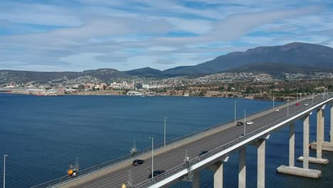 view of tasman bridge over the derwent river in hobart tasmania