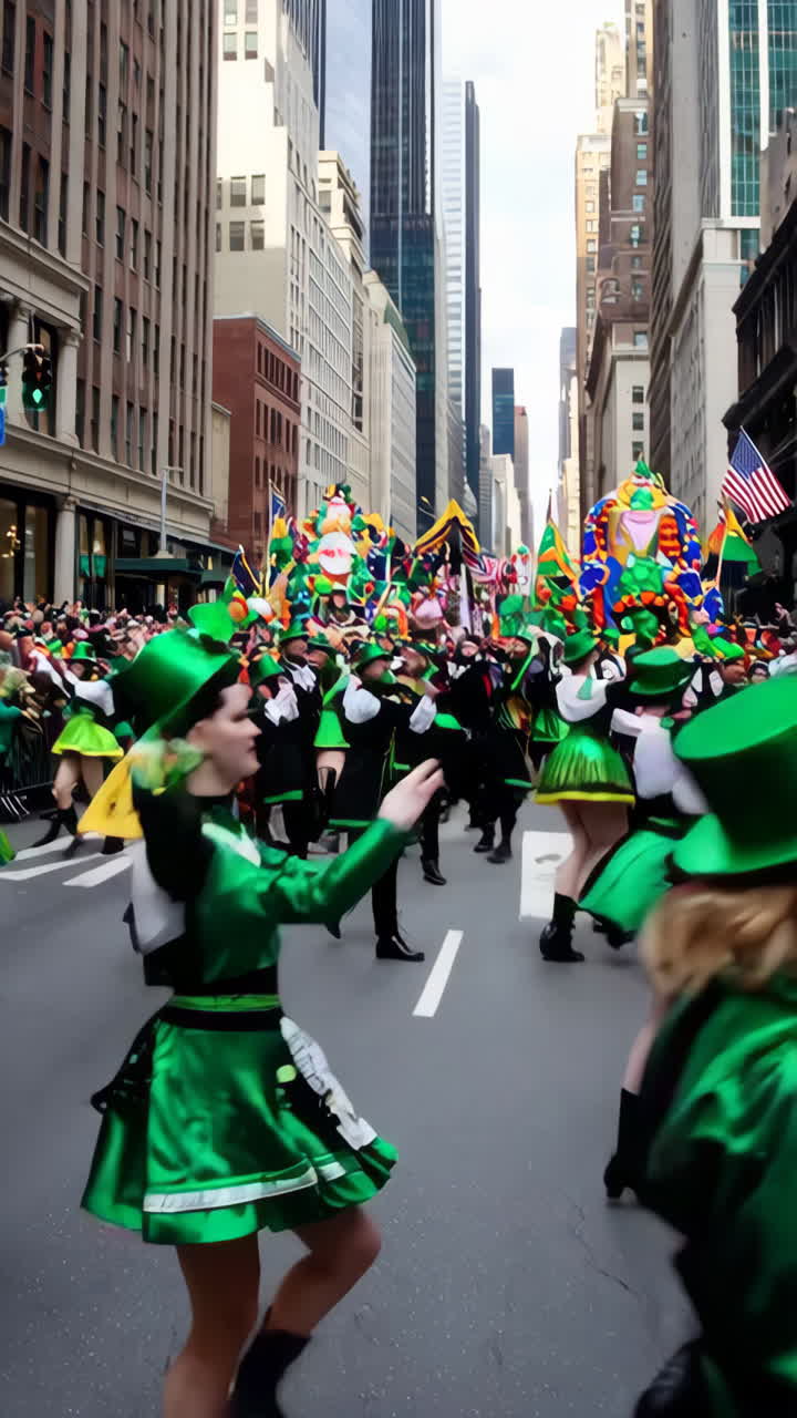 St. Patrick's Day Parade with Dancers on a City Street