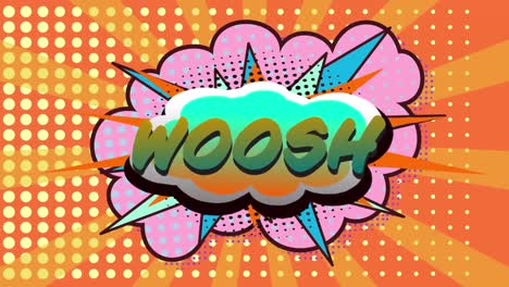 woosh text on speech bubble against dots on orange background