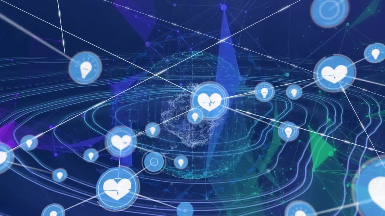 전 세계에 있는 아이콘과 연결된 네트워크의 애니메이션