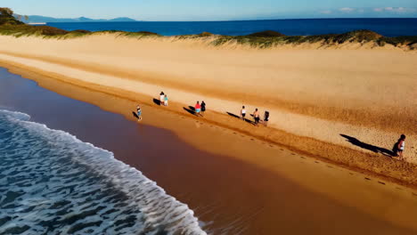 people walking on a beautiful beach with dunes