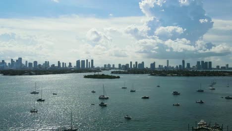 miami, florida skyline with boats in harbor - time lapse with copy space