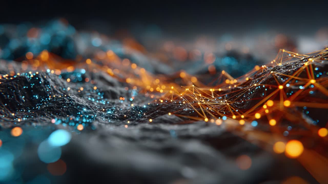 An Abstract Visualization of Flowing Data Represented Through Vibrant Networks of Light and Color Creating a Dynamic Landscape of Information Interconnectivity