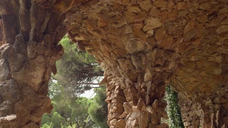 vault stone work at park guell in carmel hill in barcelona, spain