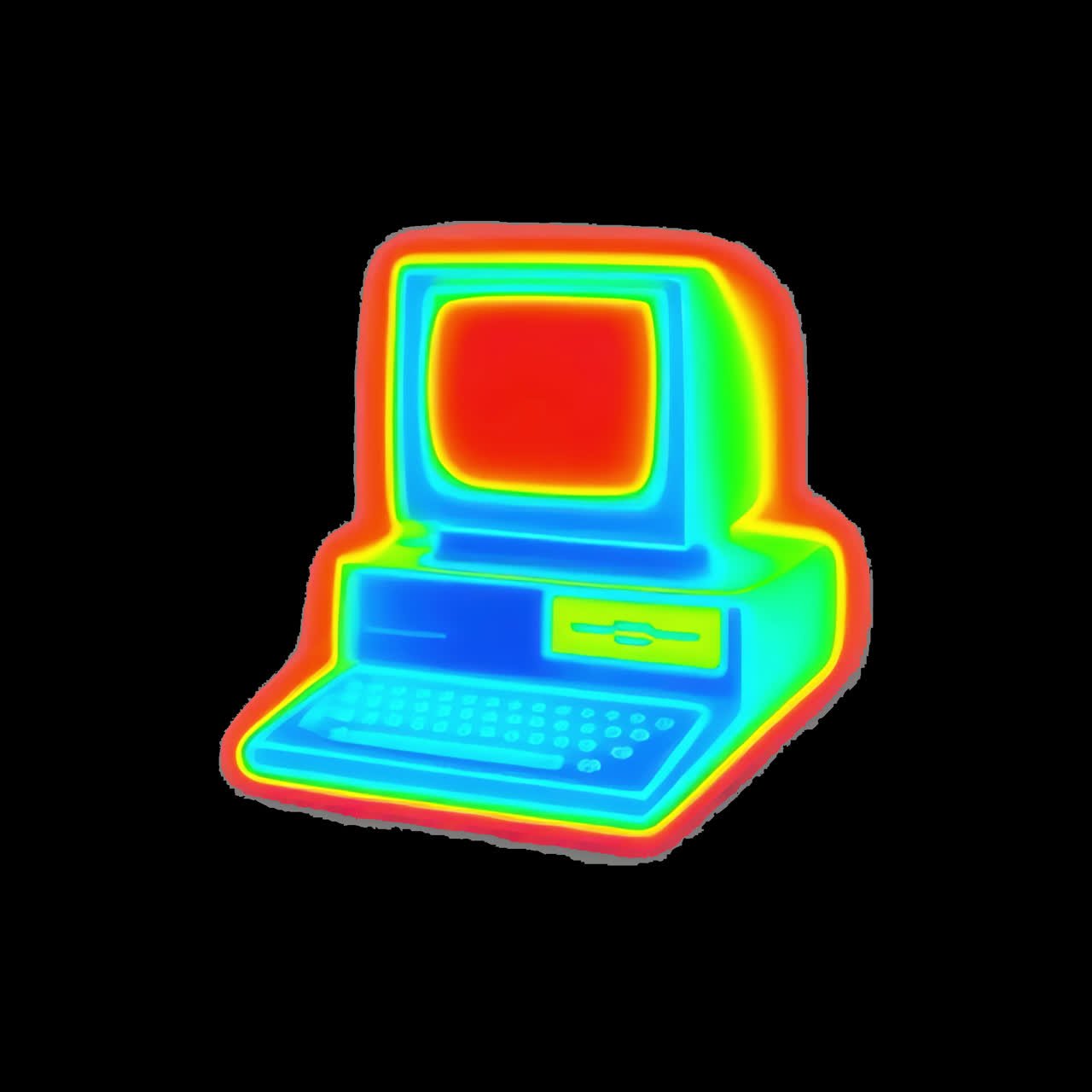 Vibrant retro computer illustration animation isolated asset, transparent 4K video, alpha channel