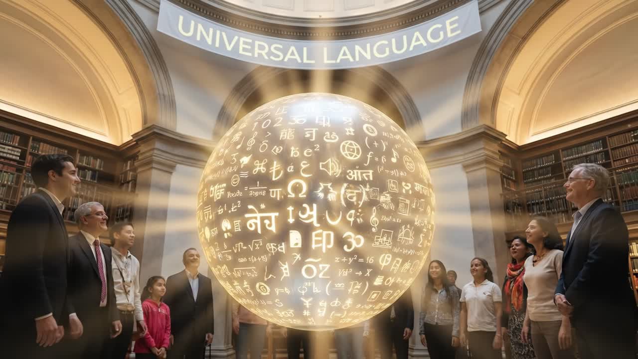 Gruppo eterogeneo di persone che osserva una sfera linguistica universale