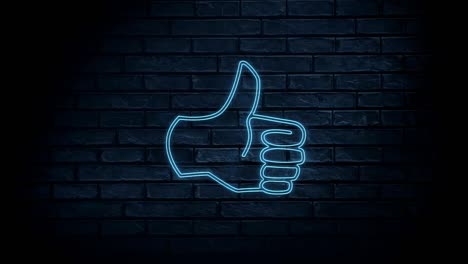 animation of blue neon style like icon flickering on black brick background