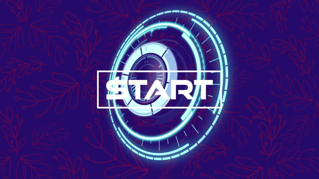 Animation of start text over scope scanning and plant icons on blue background