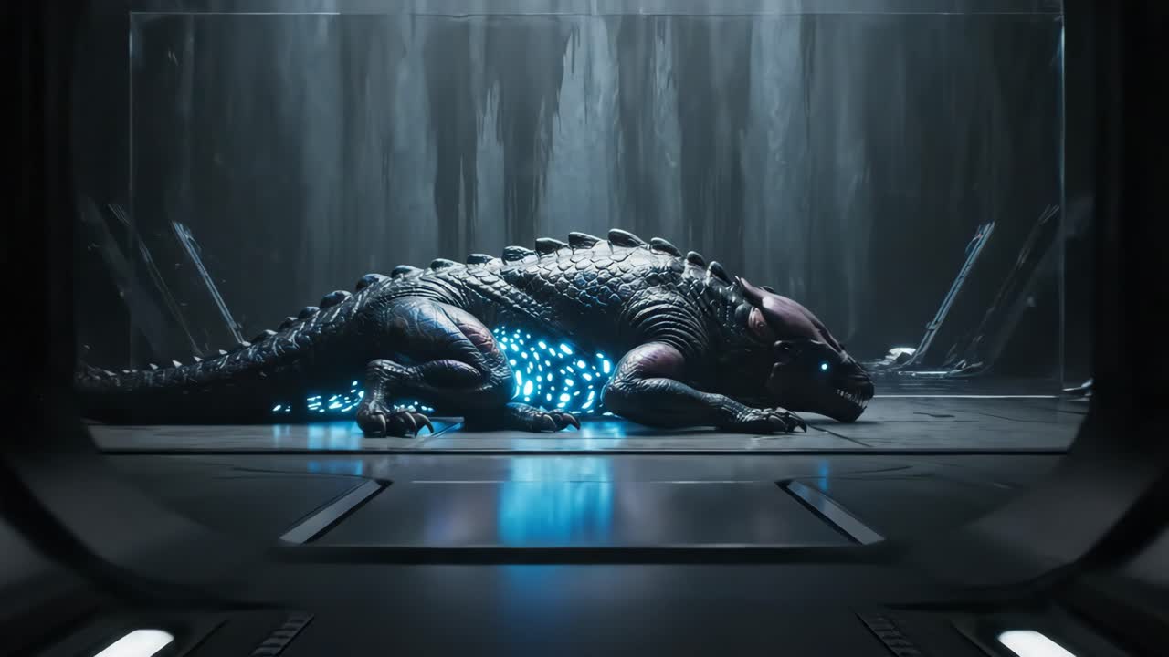 Futuristic Reptilian Creature in a Sci-Fi Laboratory