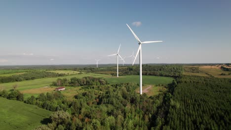 clean looking windmills in lush green countryside, green energy.