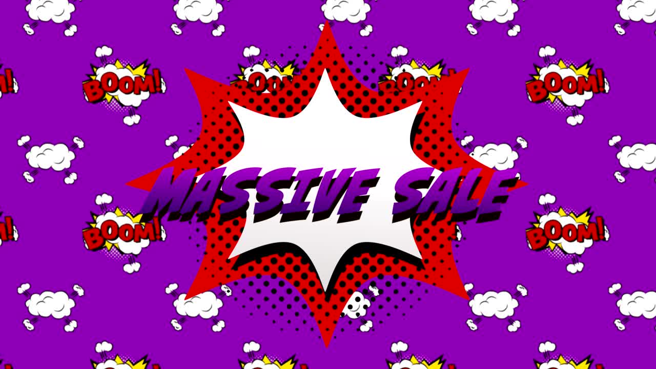 보라색 배경에 대 한 연설 거품에 대규모 판매 및  텍스트