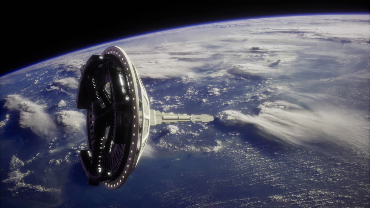 Space station orbiting earth showcasing breathtaking view of clouds