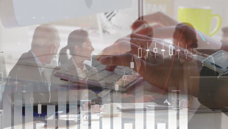 animation of financial data processing over businesses people