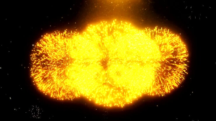 Coming Soon Text on Firework Display Explosion Particles.