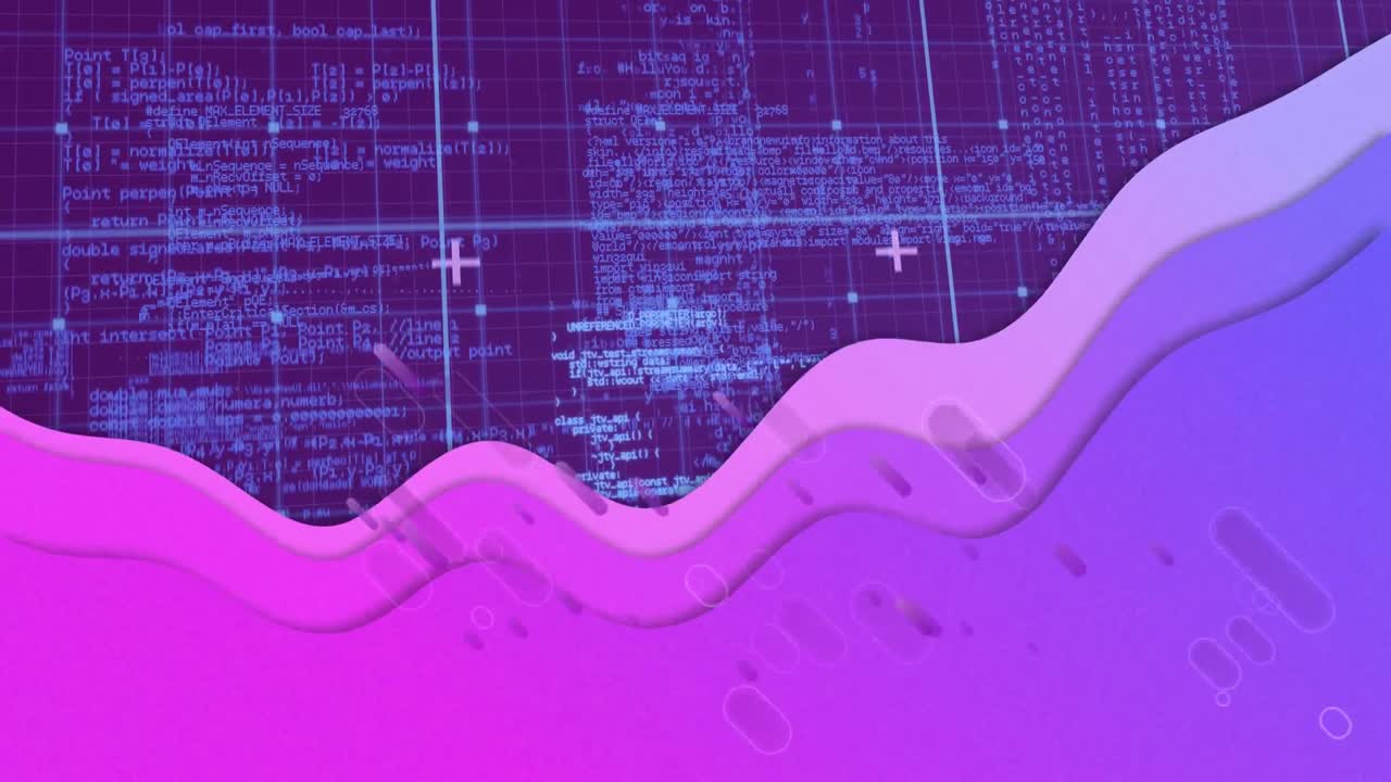 Animation of pink fireworks, with pink waves over processing data