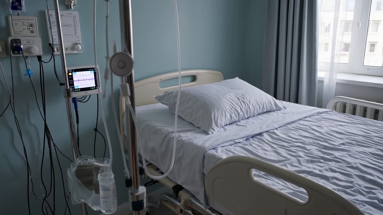 Hospital Room with Empty Bed and Medical Equipment