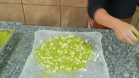 process of cooking traditional gaziantep flaky dessert katmer in turkey