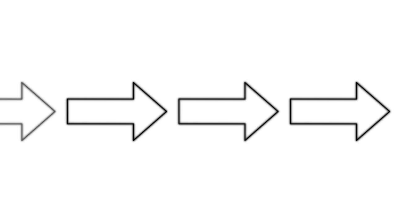 Outlined black arrow smoothly advances left to right, creating a sequential motion effect on white