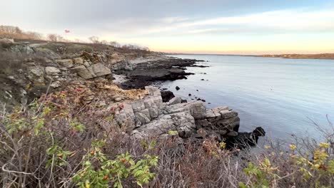 beautiful nature landscape panning across the gulf of maine at sunset