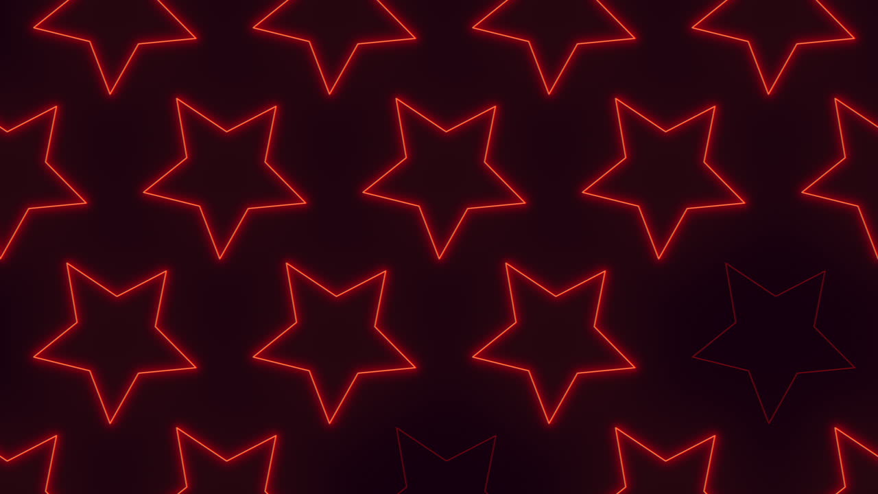 Sfondo con motivo a stelle neon rosse luminose, sfocatura morbida e sfumatura scura