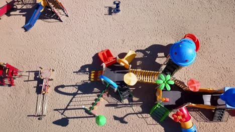 empty playground, no children. public playground closed because of coronavirus.