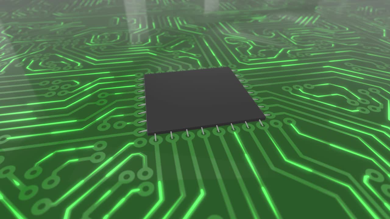 어두운 녹색 회전 컴퓨터 회로 보드 루프 4k