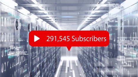 centro de datos con servidores, 247.436 suscriptores animación sobre estantes