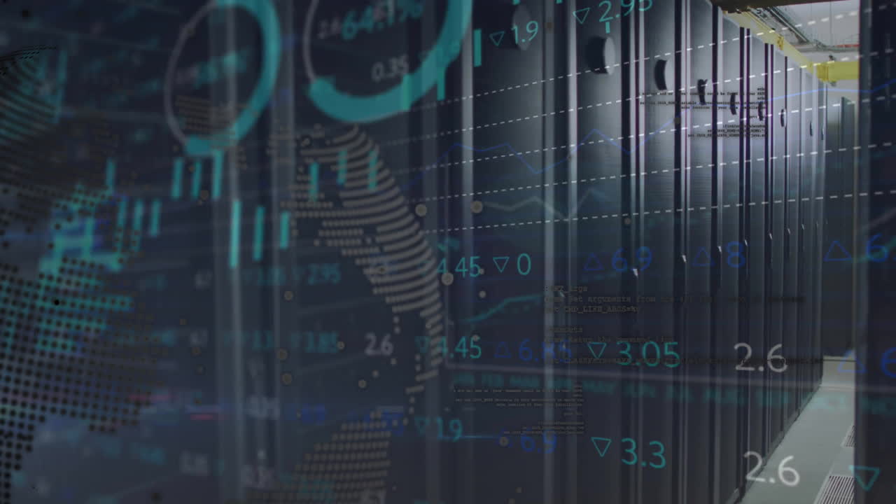animación del procesamiento de datos digitales a través de servidores informáticos