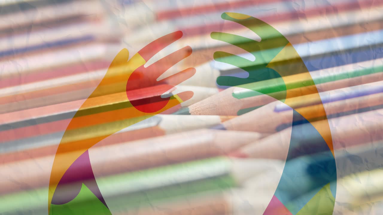 컬러 연필 위에 퍼즐로 형성된 리본의 애니메이션