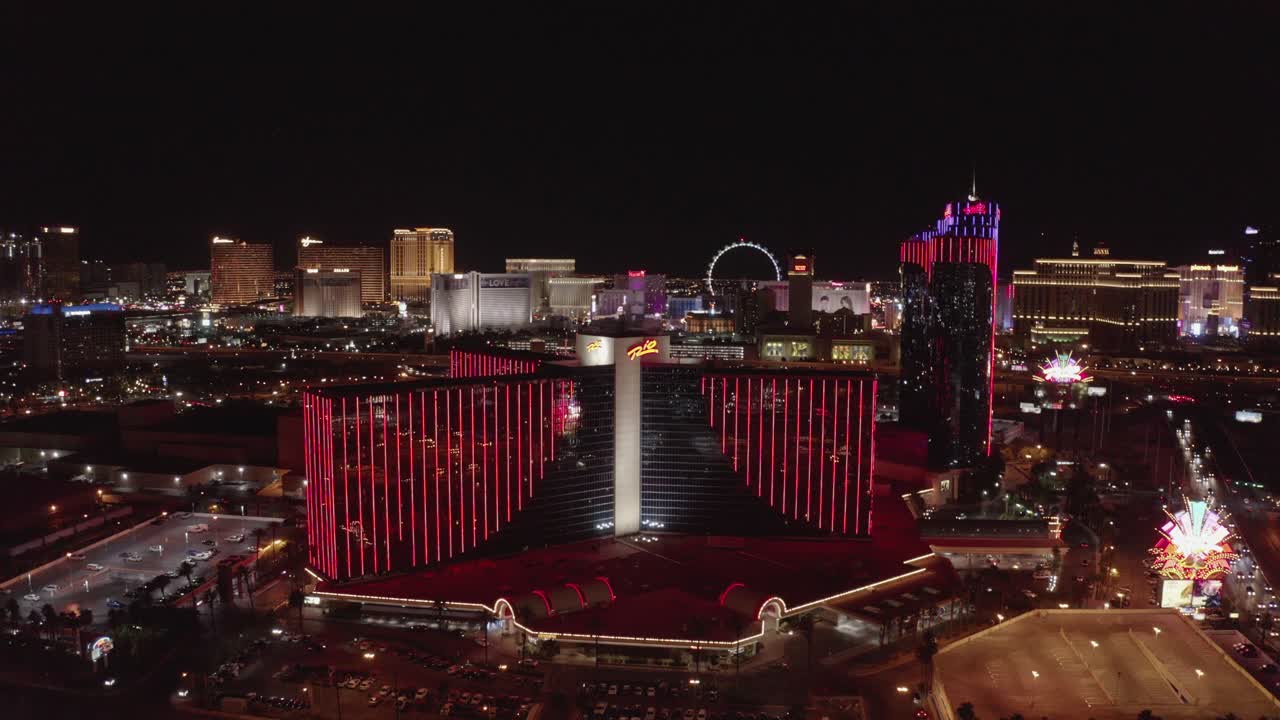 Skyline of Las Vegas, Nevada, USA, at night time. Aerial shot