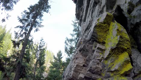 Mountaineer-rock-climbing-on-the-cliff-in-forest-4k