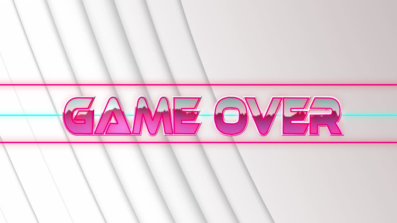 Animazione di "game over" tra le linee su un motivo astratto su sfondo bianco.
