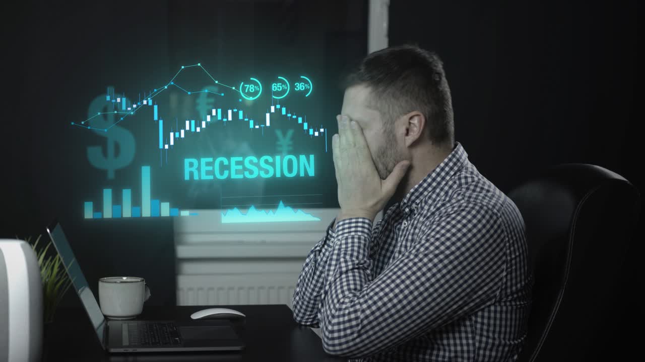 우울 한 사람 이 차트 를 보고 있다