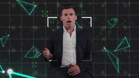 animación del hombre de negocios sobre el procesamiento de datos matemáticos
