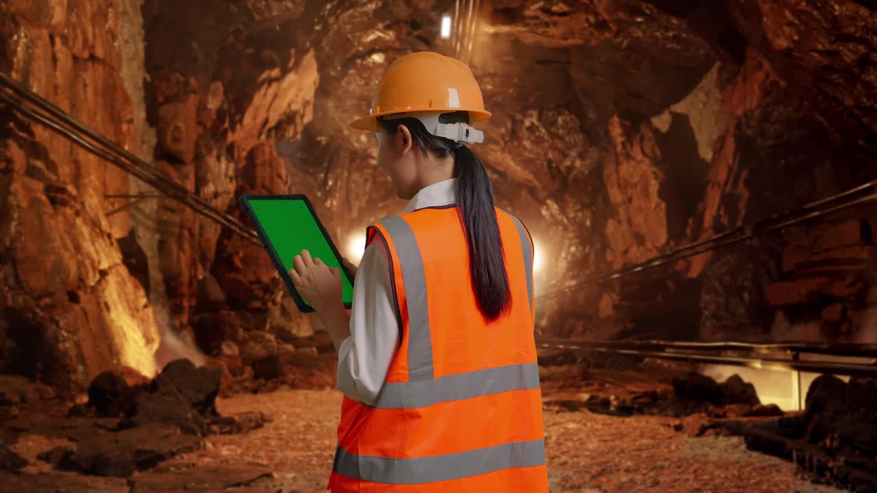 Female Engineer in a Tunnel with a Tablet