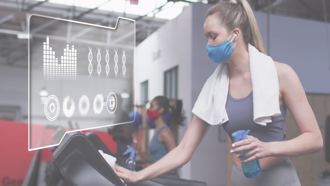 animación de gráficos y estadísticas sobre diversos grupos que usan máscaras faciales trabajando