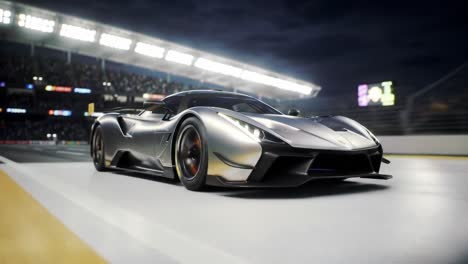 excitement fills the air as sleek supercars compete on a vibrant racetrack during a thrilling evening event. bright lights illuminate the crowd, enhancing the adrenaline-pumping atmosphere.