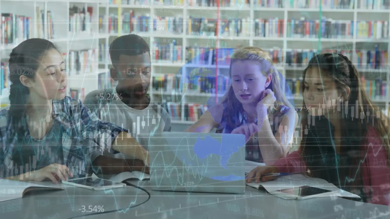 Animation of data processing over diverse students using laptop
