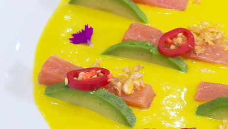 Salmon Ceviche with Avocado and Yellow Sauce
