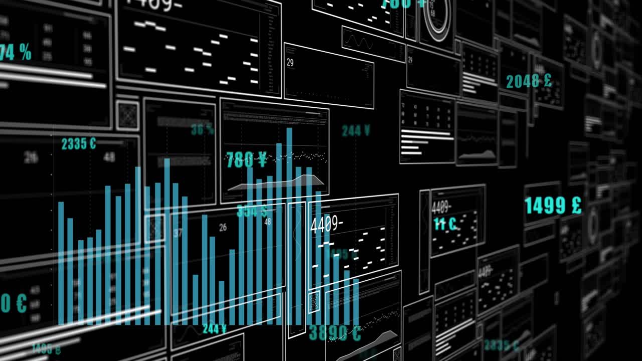 Animasjon av databehandling over svart bakgrunn