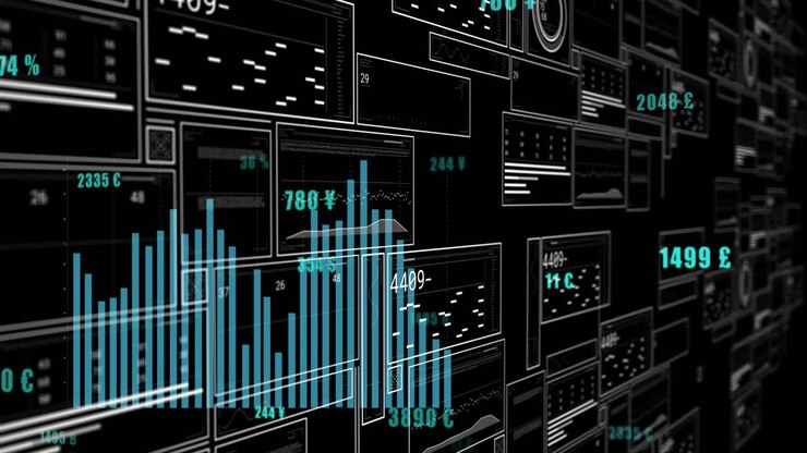 Animation of data processing over black background