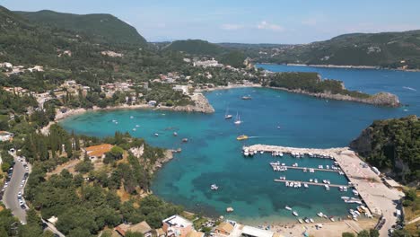 fixed aerial view of paleokastritsa bay in corfu, greece