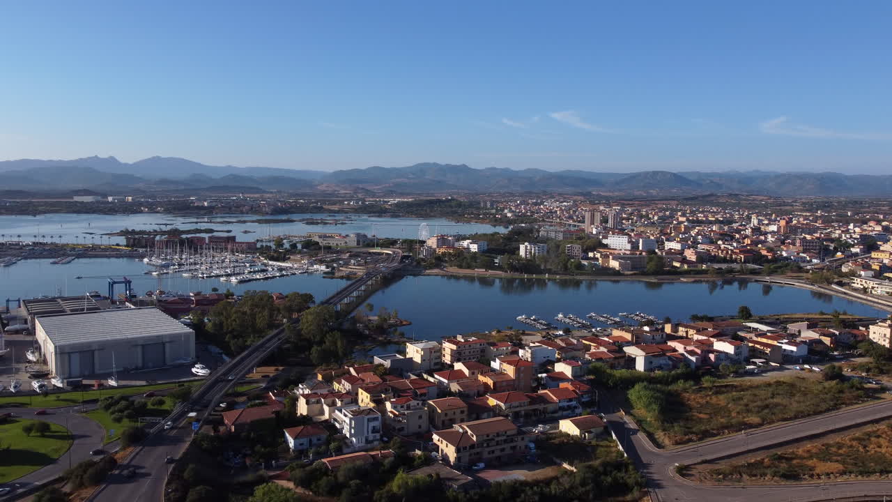 Panoramic Aerial View of Olbia City in Sardinia, Italy - Sunny Morning