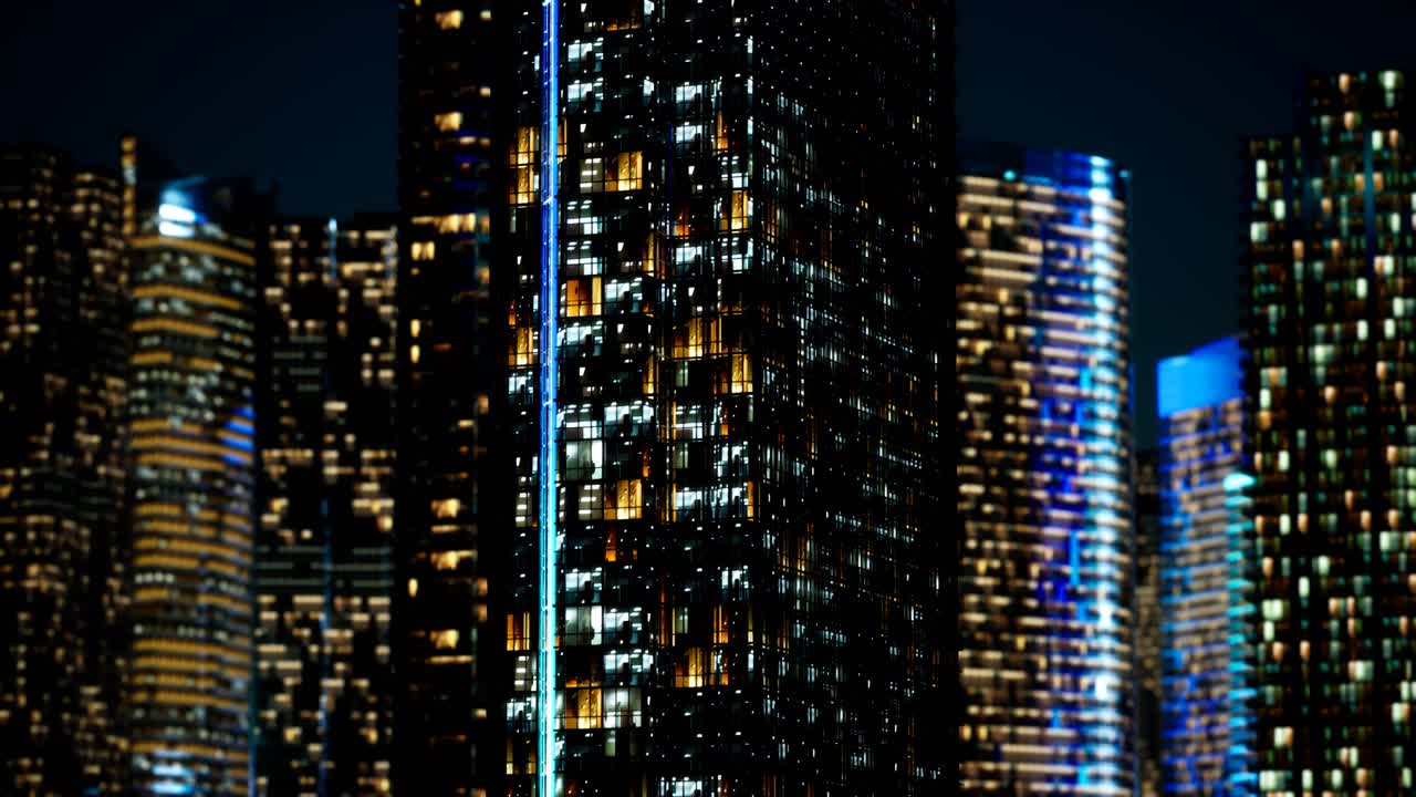 rascacielos en el barrio de negocios por la noche