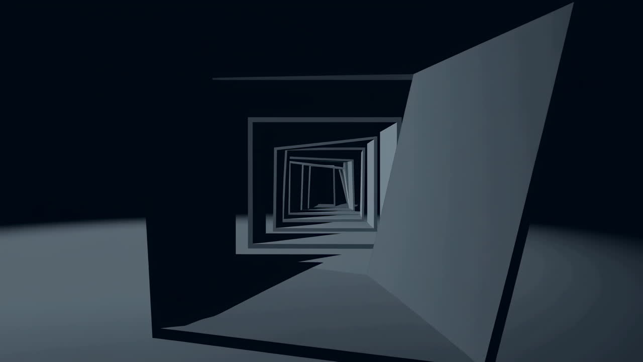 Mørk abstrakt tunnel af roterende geometriske kvadrater